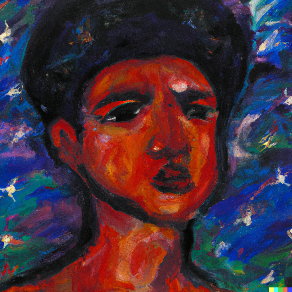 small ai generated oil painting of black girl amongst the stars